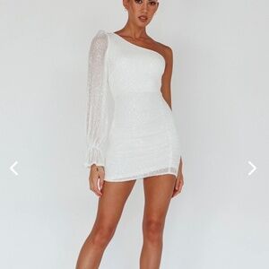 Selfie Leslie, Dalia One Shoulder Sequin Mini White Dress, S